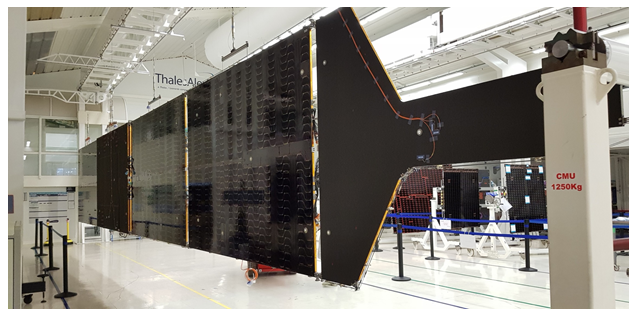 The first HPSA with 5 small panels per wing (the lateral panel is folded) | (Image credit: Thales Alenia Space) 