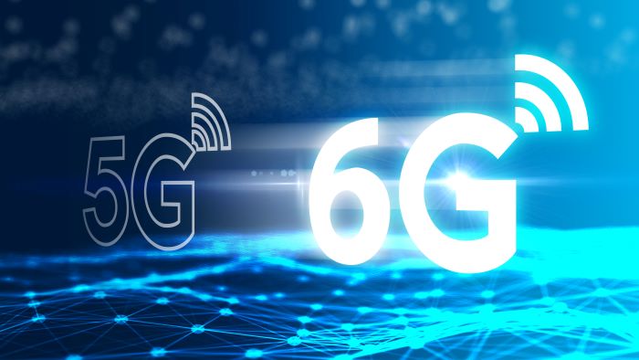 The 5G and 6G logos on a blue background