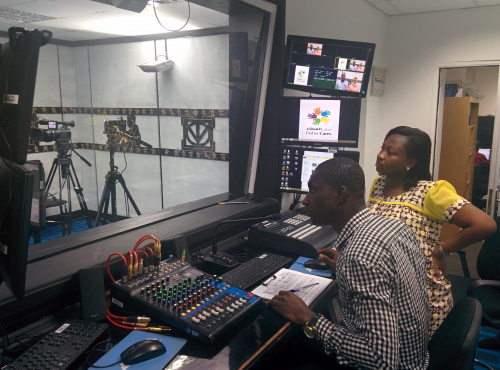 Broadcast studio in Accra, Ghana, getting ready for a live lesson via satellite.Photo credit: SatADSL / ESA